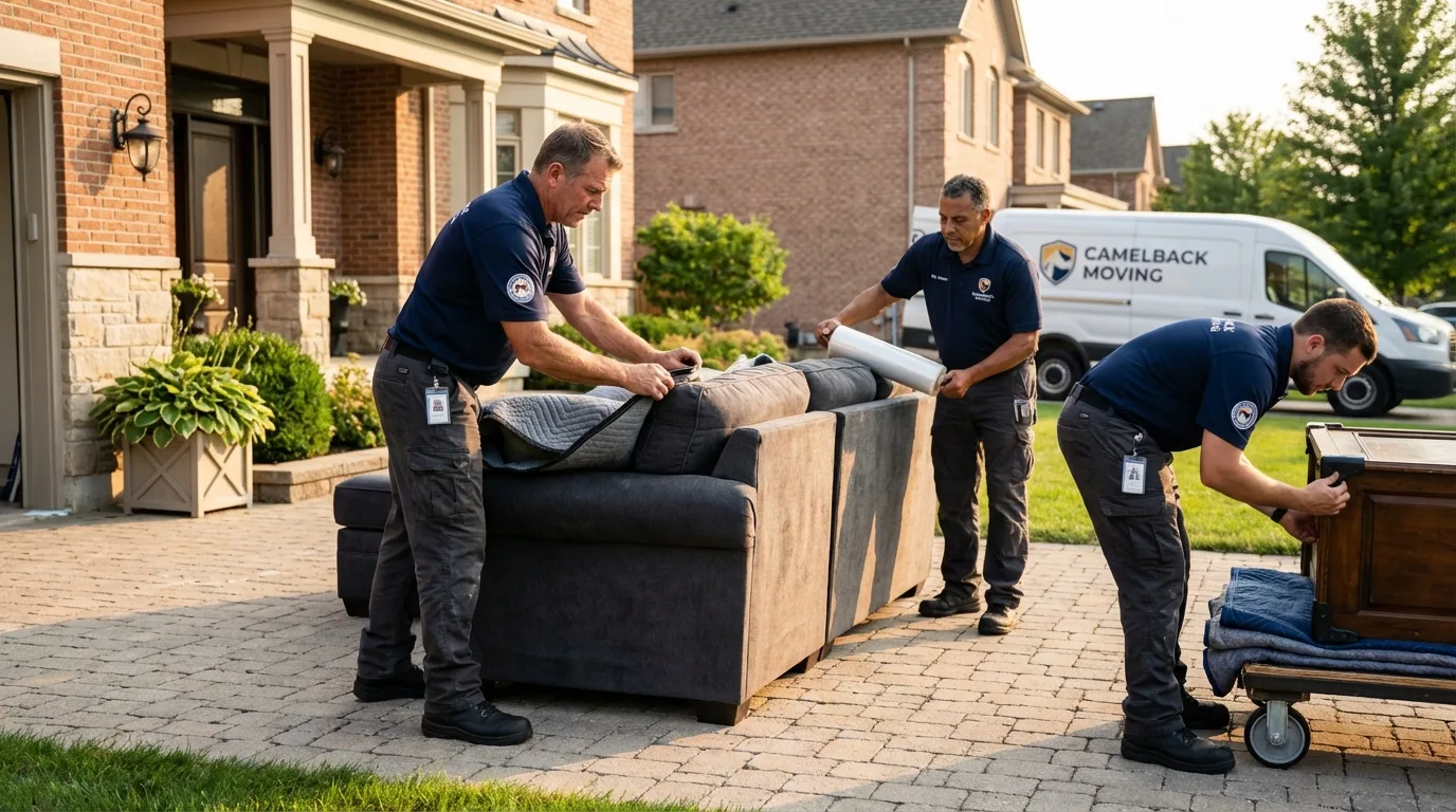 Large estate moving crew wrapping furniture in Prague, OK